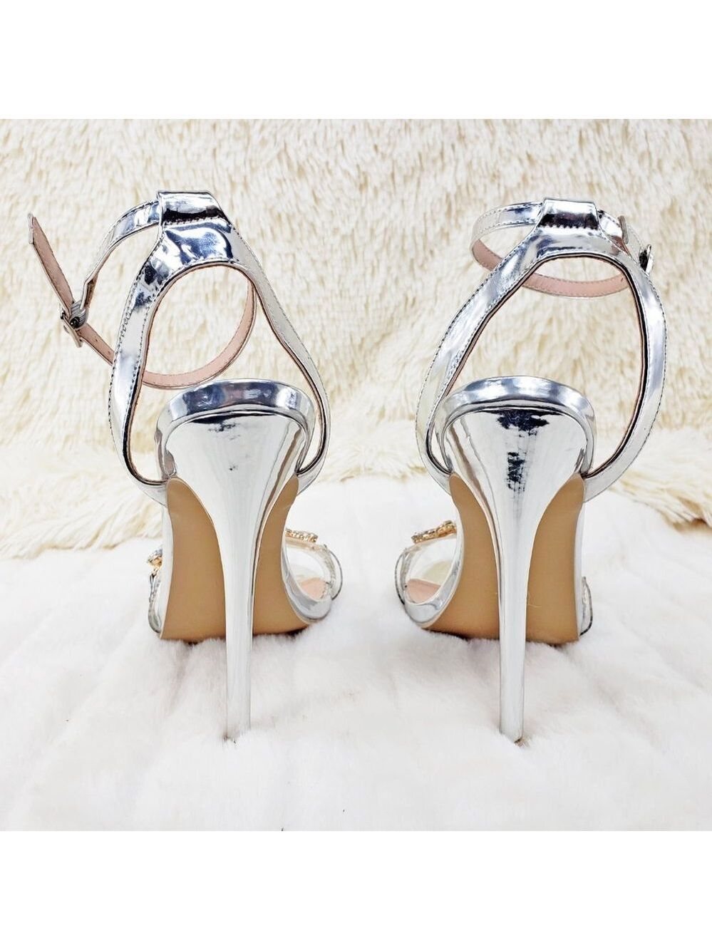 Jeweled Toe Strap High Heel Sandal Shoes Silver - Picture 5 of 10